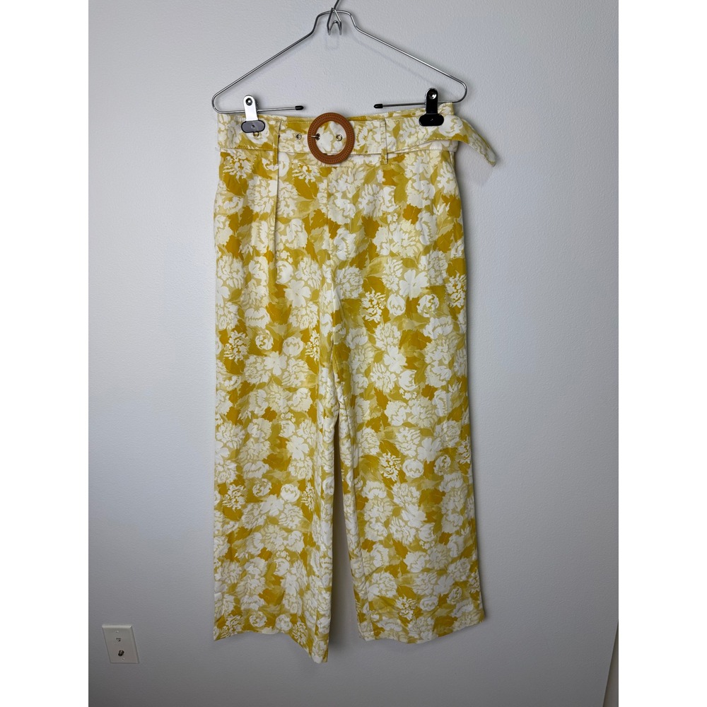 Cider Yellow Floral High Waisted Wide Leg Belted Pants Womens Size Medium